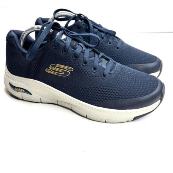 Skechers Arch Fit Sneakers 9.5 Navy Air Cooled Men's Walking Shoe 232040 - Picture 1 of 9